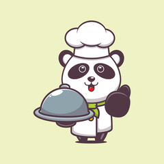 cute panda chef mascot cartoon character with dish © Artprodite