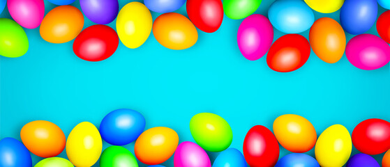 Beautiful Easter background with colorful Easter eggs. 3d illustration