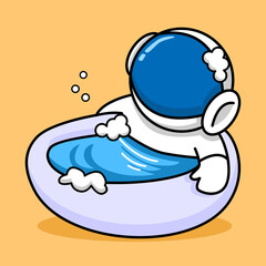 cute astronaut on bathtub cartoon design
