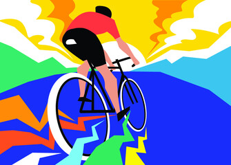 Riding bicycle mountain vector illustration