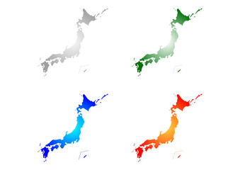 日本列島　グラデーションセット　グレー　緑　赤　青