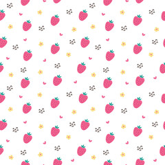 Cute seamless pattern with hand drawn strawberries