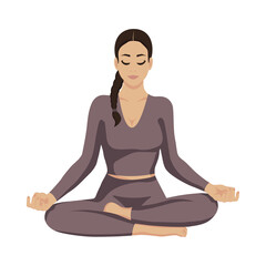 Women's yoga. Girl in lotus pose meditating. Vector illustration.