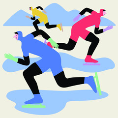 Fototapeta premium Snowboarder jump healthy family holiday vacation isolated flat vector isolated icon set. Sportsman on snowboard skis or ice skates. Snowboarding skiing and skating sports