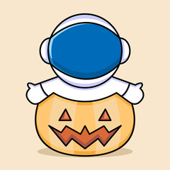 cute astronaut with halloween pumpkin cartoon design