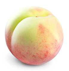 Pink Peach fruit with leaf isolated on white background, Fresh White Peach on White Background With clipping path,