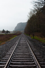 railroad tracks in the fog