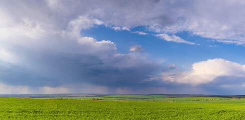 Clouds moving  across the sky over rural fields in Ukraine
