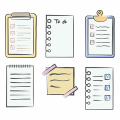 Checklist doodle vector set. Hand drawn sketch style