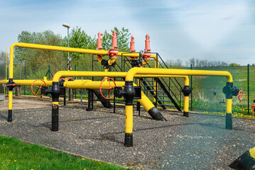 Valves at gas plant,pressure safety valve,selective focus.Background for business.Selective focus.