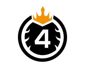 4 Number  Logo With Round and Crown Shape Black and White Color