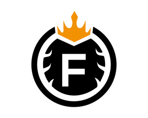 F Letter Logo With Round and Crown Shape Black and White Color