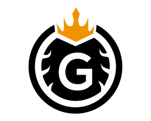 G Letter Logo With Round and Crown Shape Black and White Color