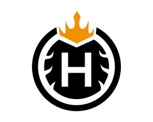 H Letter Logo With Round and Crown Shape Black and White Color