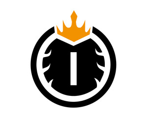 I Letter Logo With Round and Crown Shape Black and White Color