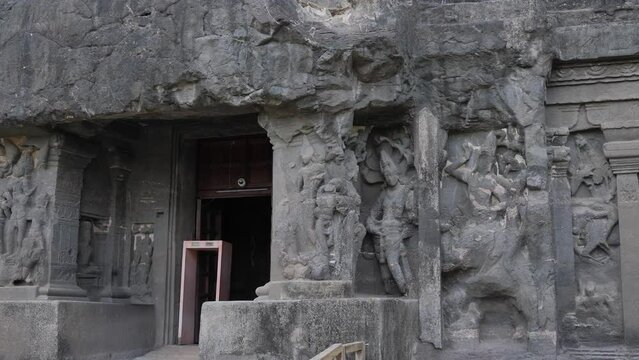 Sculptures of different gods made over walls of ellora caves