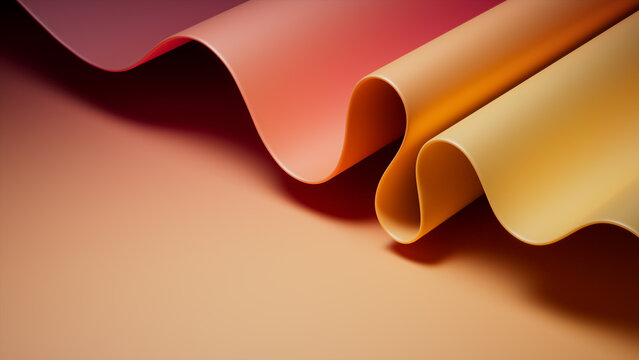 Wavy Yellow and Orange Surface with Copy-Space. Contemporary 3D Gradient Background.