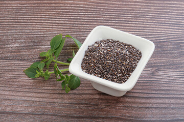 Dietary chia seeds in the bowl