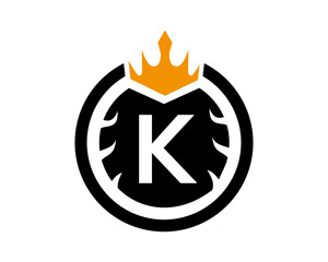 K Letter Logo With Round and Crown Shape Black and White Color