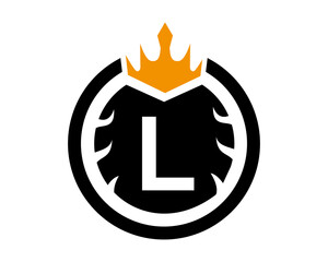 L Letter Logo With Round and Crown Shape Black and White Color