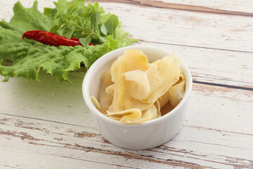 Marinated white ginger in the bowl