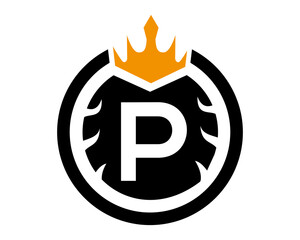 P Letter Logo With Round and Crown Shape Black and White Color