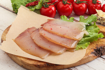 Sliced salted marlin fish carpaccio