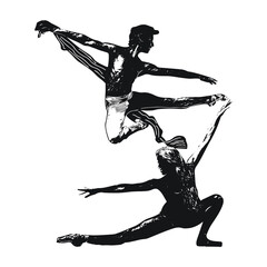 Dancing man and woman silhouette, Dancing girl vector, Dancing Man line art illustration