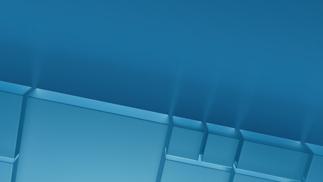Translucent Shapes on a Blue Surface. Innovative Tech Concept with copy space. 3D Render.