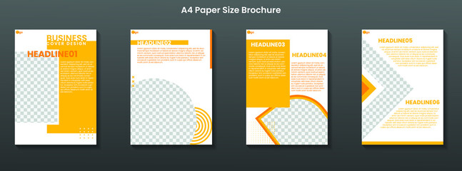 Yellow color brochure creative design. Multipurpose template, include cover, back and inside pages. Trendy minimalist flat geometric design.gradient circle Minimal brochure layout. A4 size brochure.