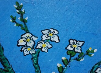 Fototapeta na wymiar Art oil painting , cherry blossom flower , abstract , design , background from thailand