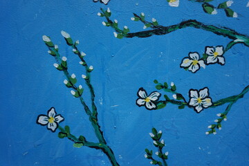 Art oil painting , cherry blossom flower , abstract , design , background from thailand