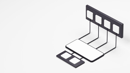 3D Render Of Smartphone Screen With Showing Various Thumbnails On White Background.