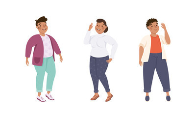 Obraz premium Plus Size Man and Woman Standing and Smiling Accepting Their Physical Body Vector Set