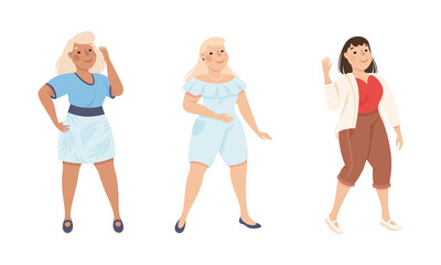 Naklejka premium Plus Size Woman Standing and Smiling Accepting Their Physical Body Vector Set