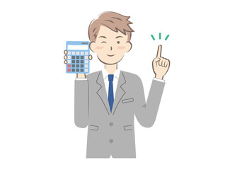 電卓を持っているスーツ姿の男性