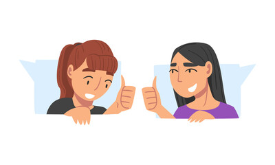 Female as Social Media Follower and Subscriber Showing Adoration with Thumb Up Vector Set