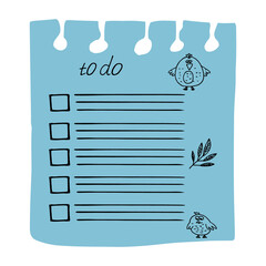 sheet template for writing plans for the day.vector illustration with drawn cute animals.