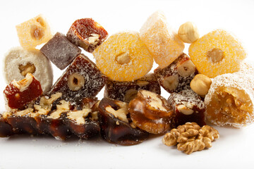 various Turkish delights on a white background