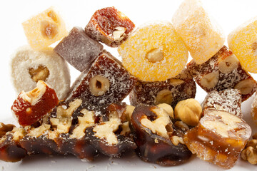 various Turkish delights on a white background