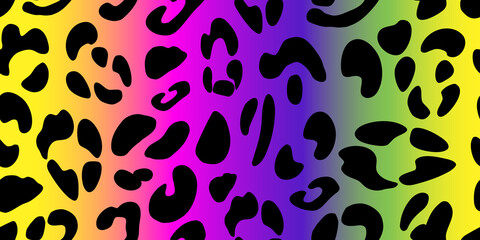 Rainbow leopard seamless pattern. Animalistic bright print. Neon vector background. 