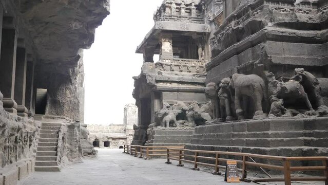 View of path to go out from ellora caves, Rock stairs at ellora caves
