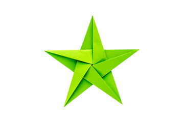 Green paper star origami isolated on a white background