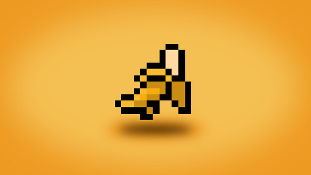 One pixel peeled banana on yellow background - high res 8 bit wallpaper