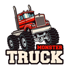 monster truck vector logo design inspiration, Design element for logo, poster, card, banner, emblem, t shirt. Vector illustration © SATURA
