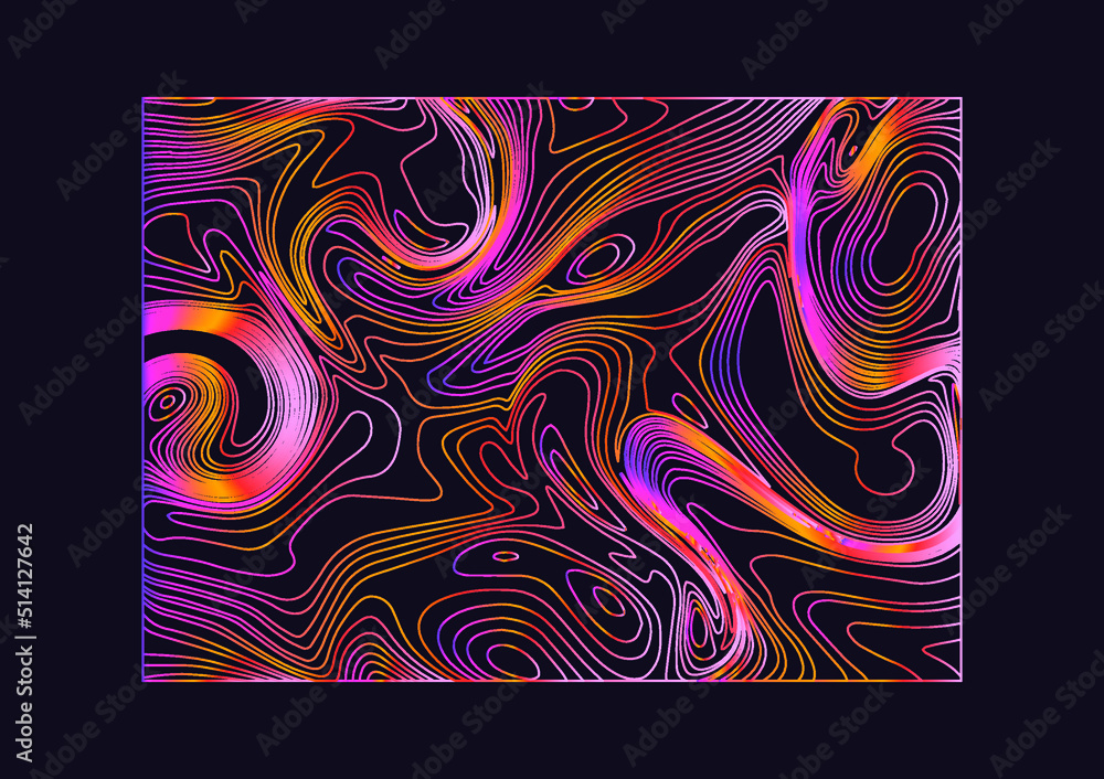 Fototapete surreal trippy abstract background with thin holographic flowing lines on a dark background.