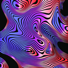 Surreal trippy abstract background with thin holographic flowing lines on a dark background.