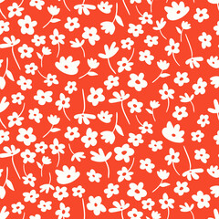 Ditsy floral vintage seamless pattern. Cute fashion print with small hand drawn flowers. Retro botanical vector background