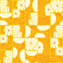 Abstract geometric floral seamless pattern. Matisse art inspired botanical background. Modern flat vector illustration with stylized flowers. Mid century print for wallpaper, fabric, package, paper