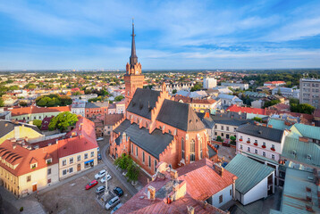 Aerial view of Cathedral Church of Holy Family in Tarnow, Poland